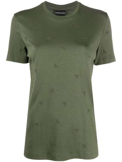 Green Women's Armani Emporio All Over Embroidered Logos T Shirts | WZULXW8