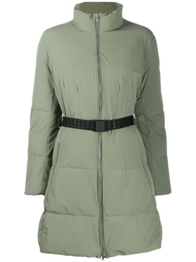 Green Women's Armani Emporio Belted Puffer Jacket Jackets | R9BJGCR