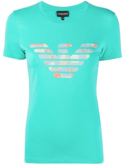 Green Women's Armani Emporio Logo Print Short Sleeve T Shirts | 3BXOV87