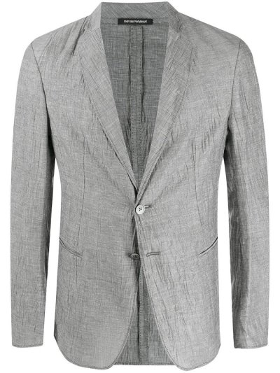 Grey / Black Men's Armani Emporio Crinkled Check Blazers | OC5UKAX