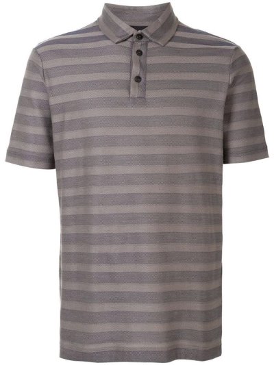 Grey / Blue Men's Giorgio Armani Striped Polo Shirts | 7FJWRVR