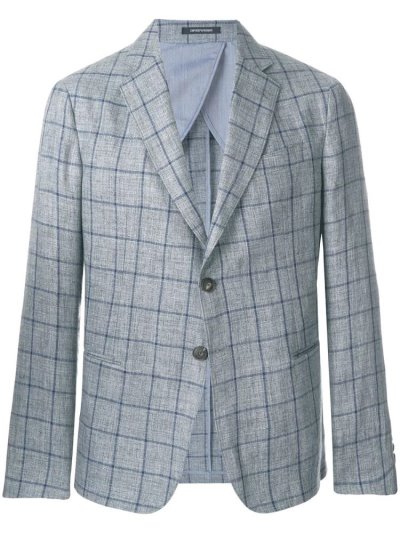 Grey Men's Armani Emporio Check Fitted Blazers | 5D4VGRY