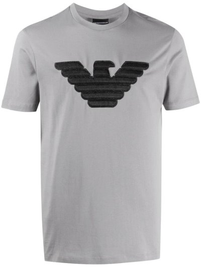 Grey Men's Armani Emporio Embroidered Logo T Shirts | BKDJB08