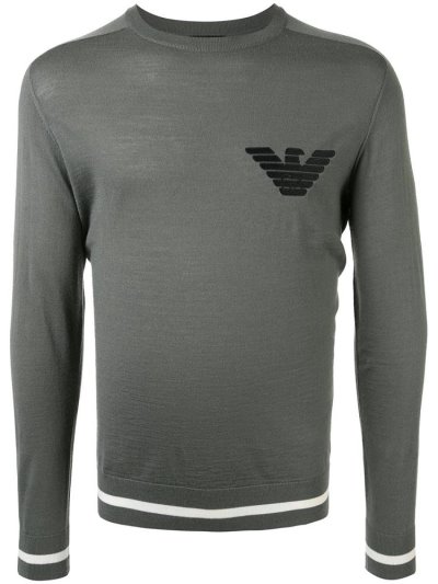 Grey Men's Armani Emporio Embroidered Logo Jumpers | Q2K5GKA