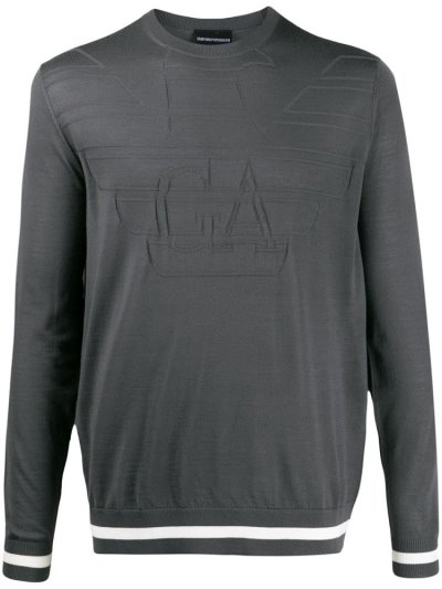 Grey Men's Armani Emporio Logo Embroidered Sweaters | 90L6LBF