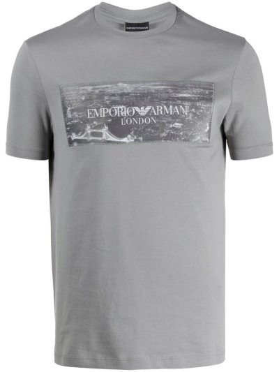 Grey Men's Armani Emporio Logo Print T Shirts | ME2A4LY