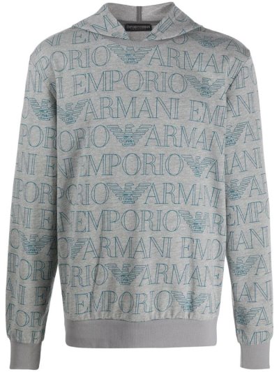 Grey Men's Armani Emporio Logo Print Hoodie | UITC2GD