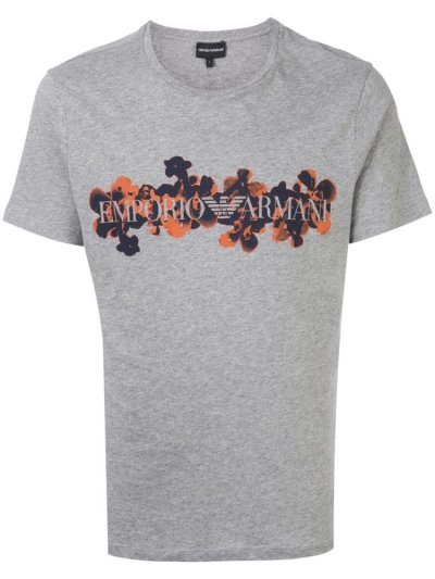 Grey Men's Armani Emporio Logo Print T Shirts | WF4OUV2