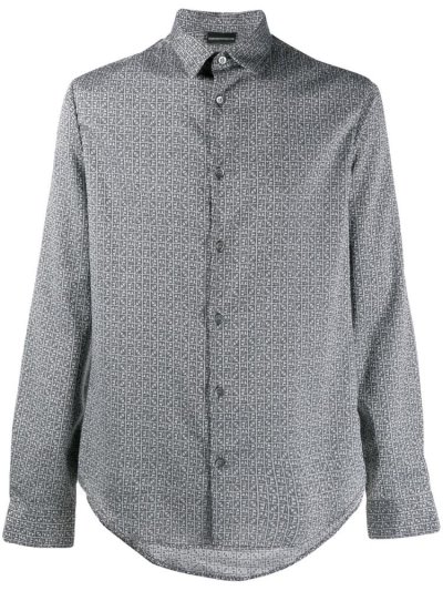 Grey Men's Armani Emporio Monogram Print Shirts | W4Q2K2R