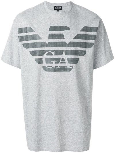 Grey Men's Armani Emporio Short Sleeve Logo T Shirts | ZT60QQ3