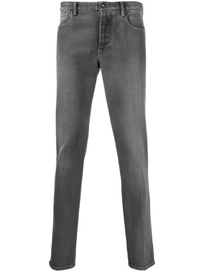 Grey Men's Armani Emporio Straight Leg Distressed Effect Jeans | 4J0CW9P