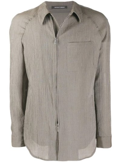 Grey Men's Armani Emporio Striped Creased Effect Shirts | R7JYPLK