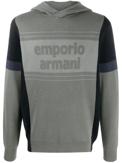 Grey Men's Armani Emporio Two Tone Logo Hoodie | GDIX4QT