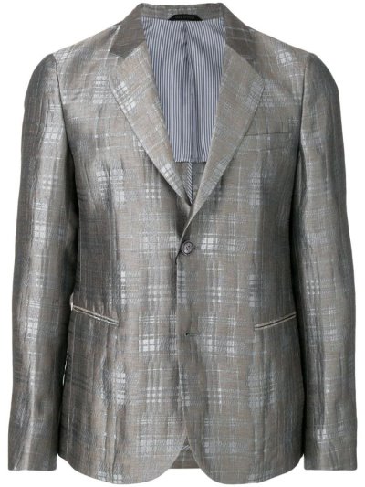 Grey Men's Giorgio Armani Checked Print Jackets | V8G0FH6