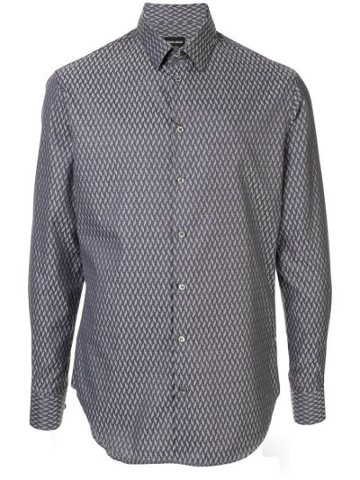 Grey Men's Giorgio Armani Chevron Print Shirts | H0MZDKP