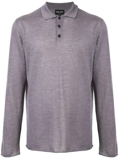 Grey Men's Giorgio Armani Long Sleeve Polo Shirts | Y4FHNFQ