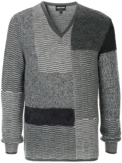 Grey Men's Giorgio Armani V Neck Jumpers | 4UT9JW2