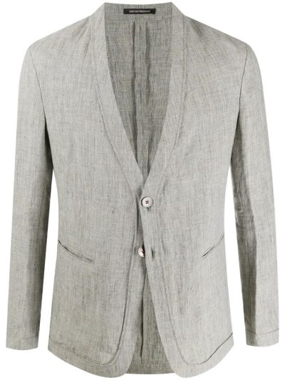 Grey / Neutral Men's Armani Emporio Fitted Tweed Jackets | ZHMV2ZX