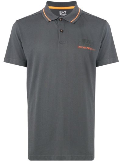 Grey / Orange Men's Ea7 Emporio Armani Printed Logo Polo Shirts | BXU9S3U