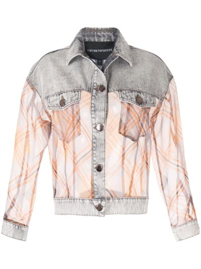 Grey / Orange Women's Armani Emporio Contrast Sheer Denim Jackets | VF2WMIW