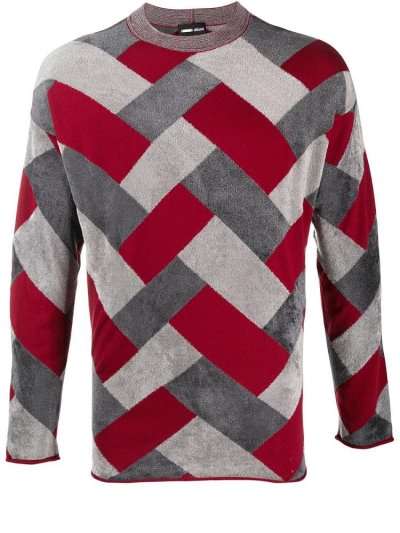 Grey / Red Men's Giorgio Armani Tile Intarsia Knit Jumpers | 7VOSC4T