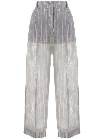 Grey / Silver Women's Armani Emporio Crinkle Effect Pinstriped Pants | M907112