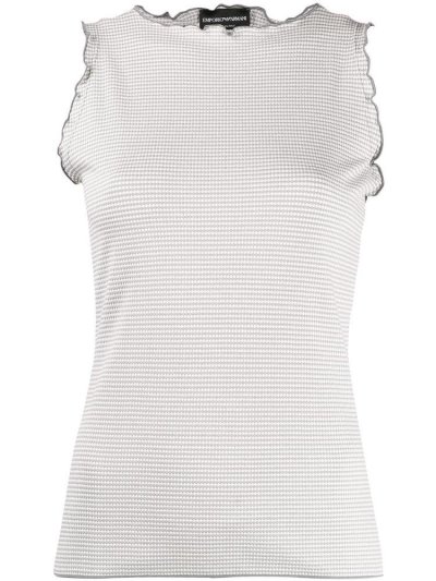 Grey / White Women's Armani Emporio Ruffled Sleeveless Tops | AIPXIV7