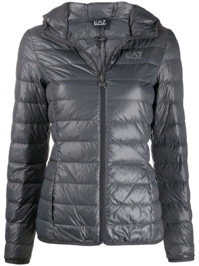 Grey Women's Ea7 Emporio Armani Logo Print Puffer Jacket Jackets | PJZ1M08