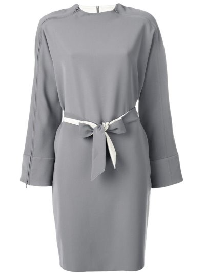 Grey Women's Armani Emporio Belted Zipped Dress | XFXE38E