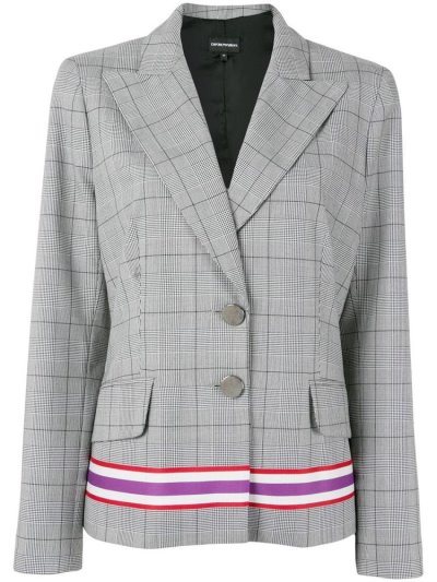 Grey Women's Armani Emporio Checked Tailored Blazers | 004OXD0