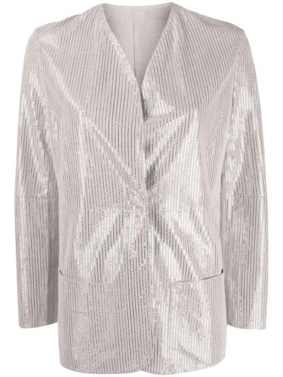 Grey Women's Armani Emporio Embellished Collarless Blazers | XXVHSBS