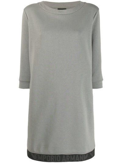 Grey Women's Armani Emporio Logo Stripe Sweater Dress | FNEC5GY