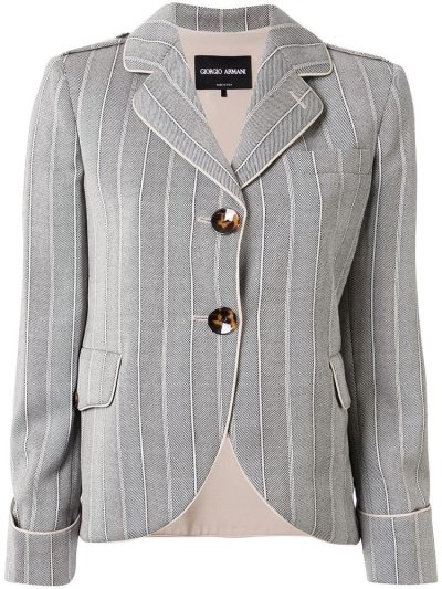 Grey Women's Giorgio Armani Striped Single Breasted Blazers | 7HQWXO3