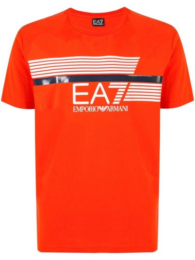 Orange Men's Ea7 Emporio Armani Crew Neck Lines Print T Shirts | U6O6WT4