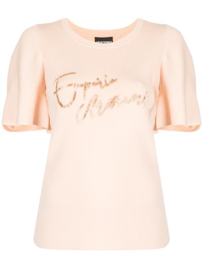 Orange Women's Armani Emporio Embroidered Logo T Shirts | GLTIXJK