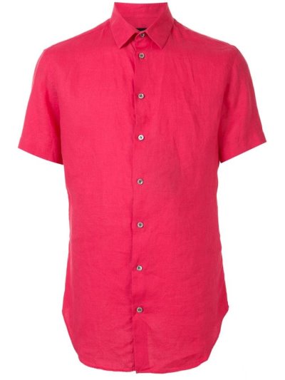 Pink Men's Giorgio Armani Short Sleeve Fitted Shirts | Q1C327A