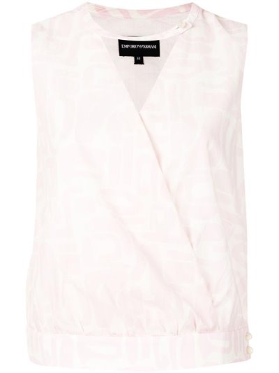 Pink / White Women's Armani Emporio Motif Wrap Tops | YQ96KL0