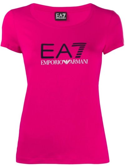 Pink Women's Ea7 Emporio Armani Fitted Logo Print T Shirts | 8Q55YUN