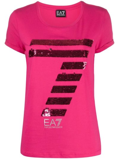 Pink Women's Ea7 Emporio Armani Rhinestone Logo T Shirts | IY7FEA7