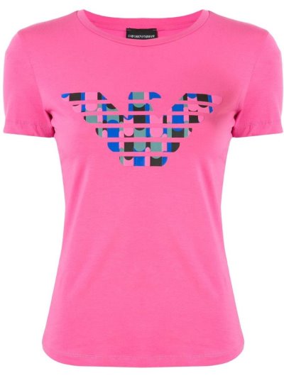 Pink Women's Armani Emporio Logo Print T Shirts | 6H95NPO