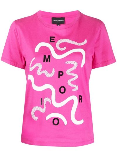 Pink Women's Armani Emporio Sequin Embellished Logo T Shirts | VNKA6PP