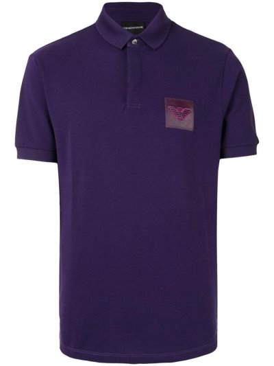 Purple Men's Armani Emporio Logo Patch Polo Shirts | TJ87YQM