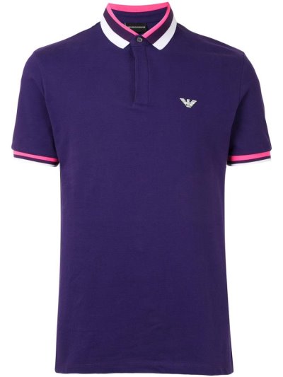 Purple Men's Armani Emporio Stripe Detail Logo Patch Polo Shirts | 609FEXM