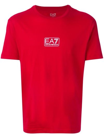 Red Men's Ea7 Emporio Ea7 Mini Box Logo T Shirts | 9KNW1VU