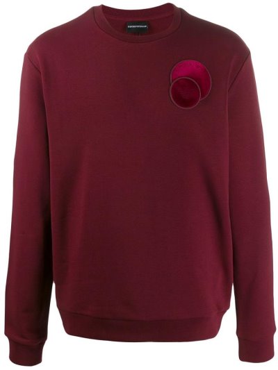 Red Men's Armani Emporio Circle Patch Jumpers | 53IGHX5