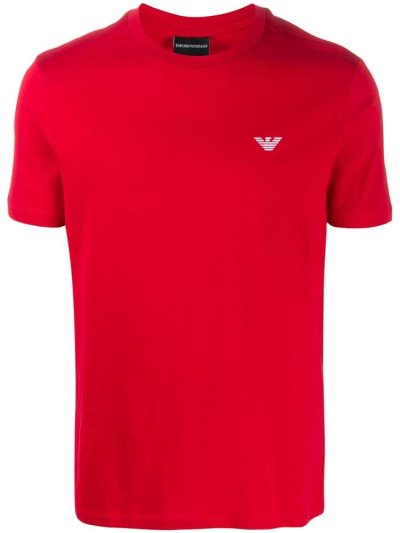 Red Men's Armani Emporio Crew Neck Logo T Shirts | 7PTKJ67