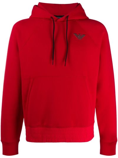 Red Men's Armani Emporio Logo Patch Hoodie | 952FXN3