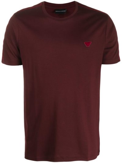 Red Men's Armani Emporio Logo Patch Crew Neck T Shirts | OBUL9MN