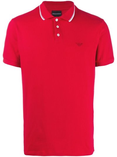 Red Men's Armani Emporio Logo Polo Shirts | 56JFO7D