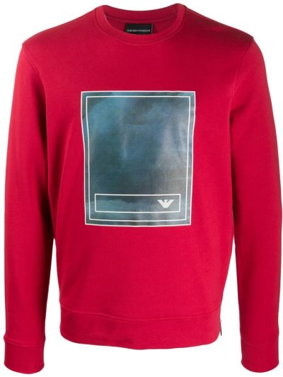 Red Men's Armani Emporio Photo Print Sweatshirts | 6S9SCBT